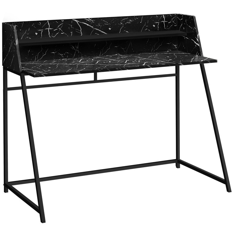 Bureau d'ordinateur, bureau personnel, ordinateur portable, tablettes de rangement, L 48 po, travail, stratifié, métal noir, contemporain, moderne