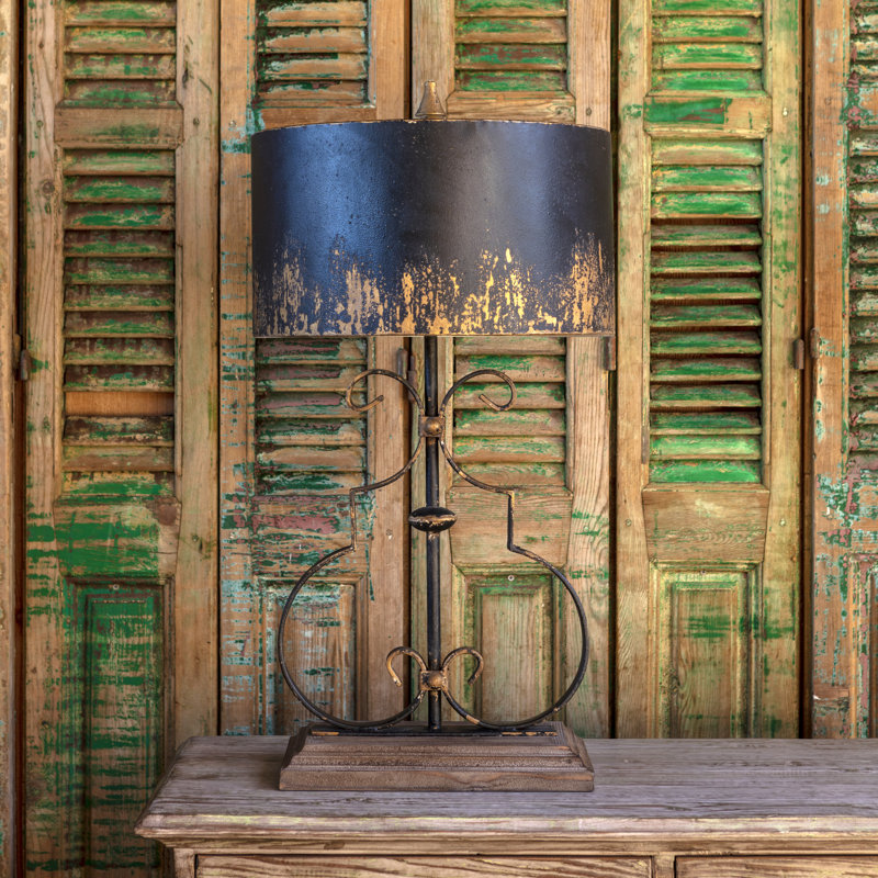 34.3" Wood Table Lamp With Black Shade