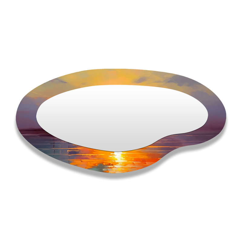 Petit bateau laissant le coucher de soleil majestueux - miroir mural asymétrique en métal Sunset Art