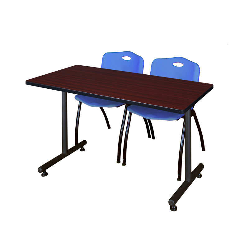 Table de formation en T Nick Nick, chaises empilables 2 M, Bleu, H 29 po x L 60 po x l 30 po, Acajou