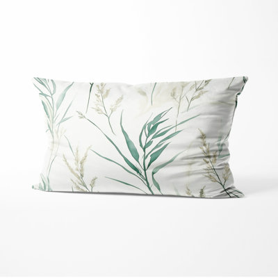 Coastal Throw Pillow - Green Beach Grass Printed Cushion
