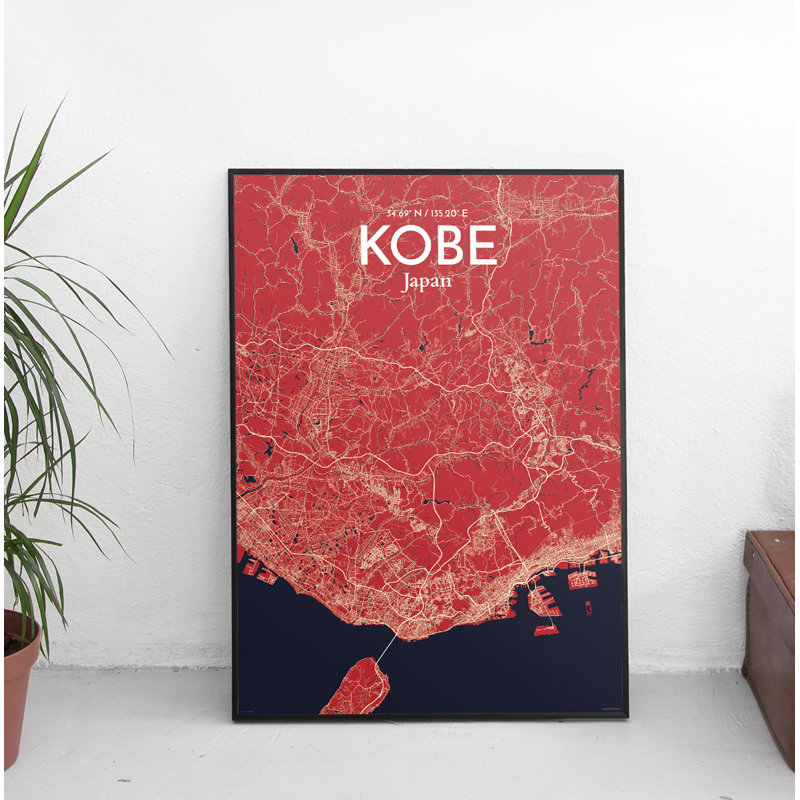 Kobe City Map - No Frame Print, 61cm H x 45.7cm W x 0.13cm D x 0.13cm D