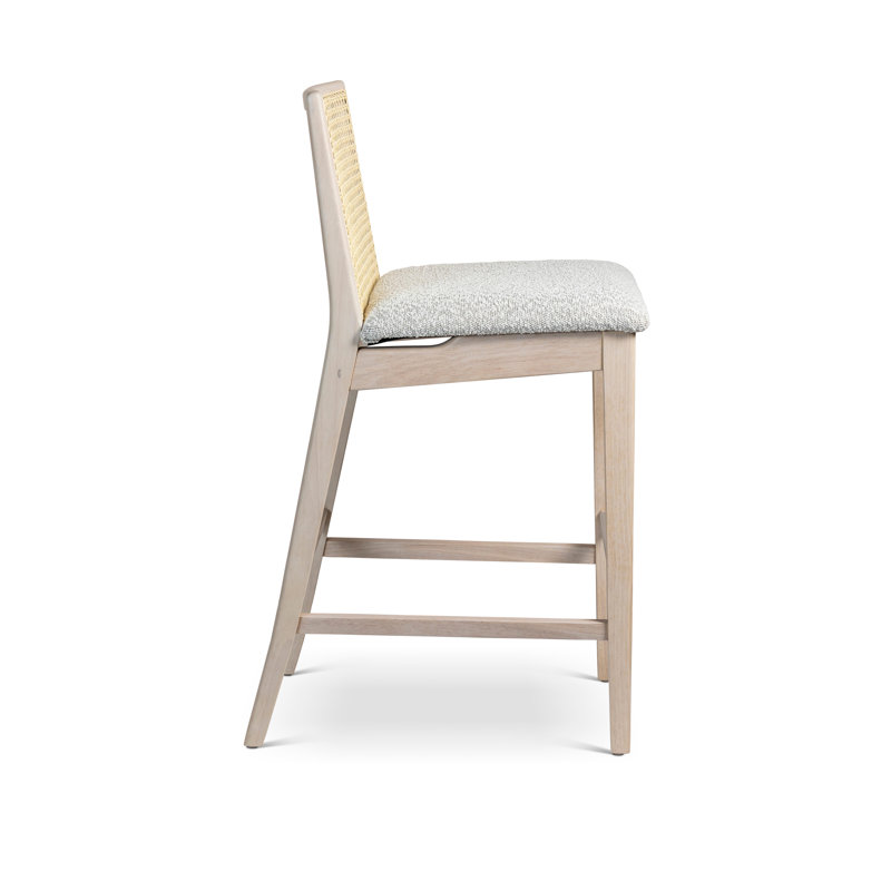 Modern Brazilian Nardia Cane Bar Stool, Bar Stool (29.5" Seat Height), Crafted Glaze/Nevoa/Natural