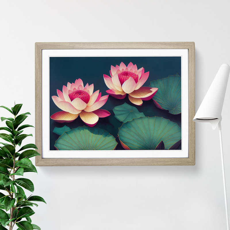 Beaming Lotus Flowers 1 Piece Single Picture Frame Wall Art, 25cm H x 34cm W x 2cm D, Oak