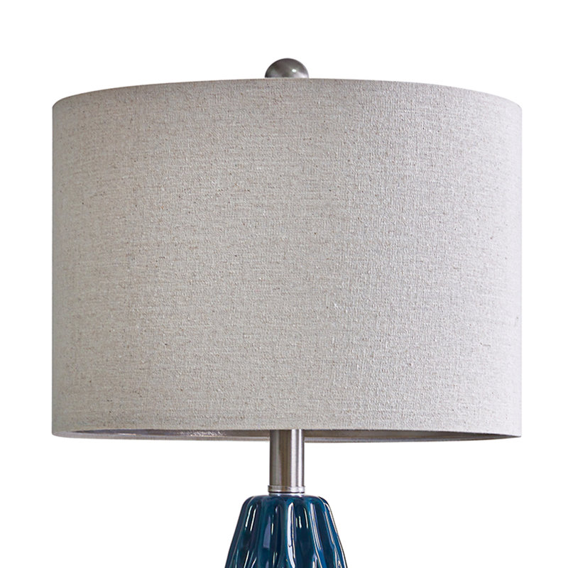 24.75" Modern Ceramic Table lamp, Blue Embossed Bedside Lamp Table Lamps for Living Room Bedroom
