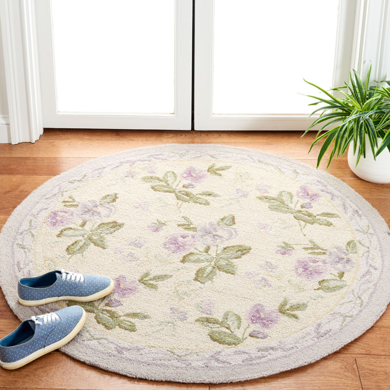 Tapis ivoire en laine crocheté à la main Hollander, Rond 3 pi