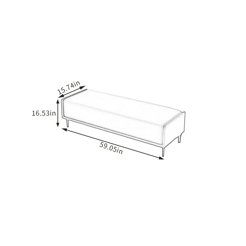 Banc rembourré en similicuir Custom Home, Orange / blanc cassé, H 16,53 po x l 59,05 po x P 15,74 po
