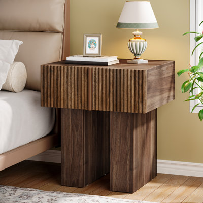 Farmhouse Nightstand with Drawer, Bedside Table with Fluted Design