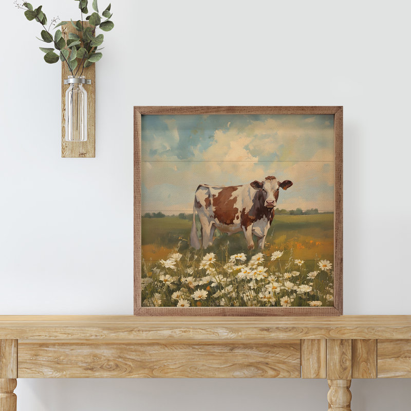 Holstein rouge et brun avec des fleurs, H 24 po x l 24 po
