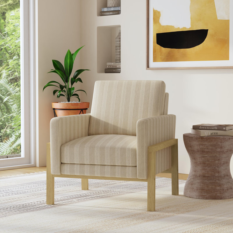 Arlecia Wood Frame Accent Chair, Tan Stripe Polyester
