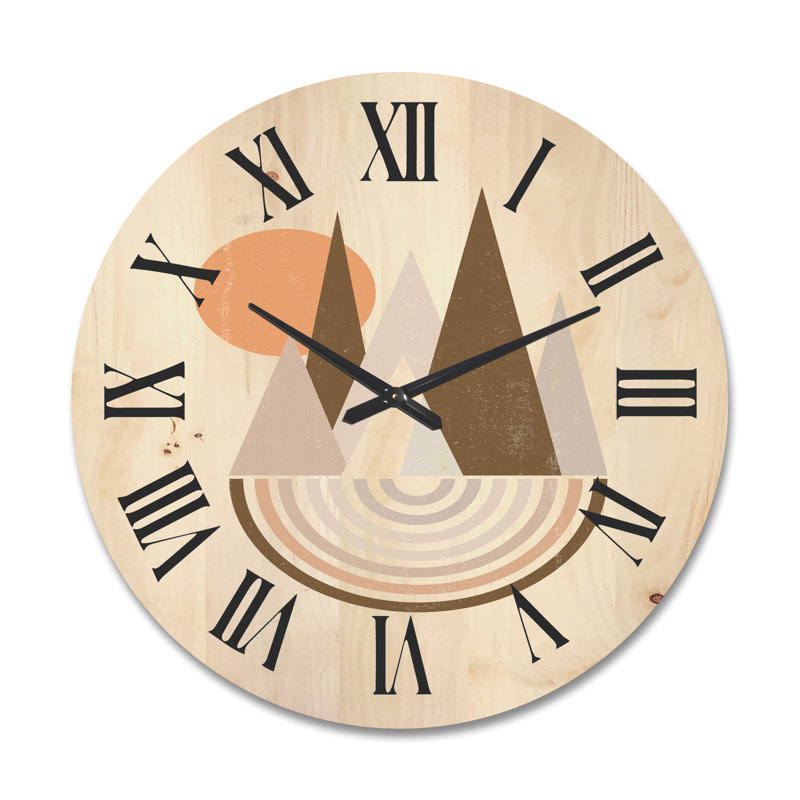 Horloge murale en bois minimaliste avec paysage de montagne, Très grand