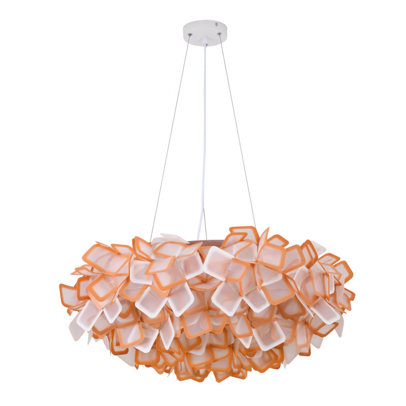 Transitional 1-Light White And Orange Acrylic LED Cloud Chandelier, Orange/White