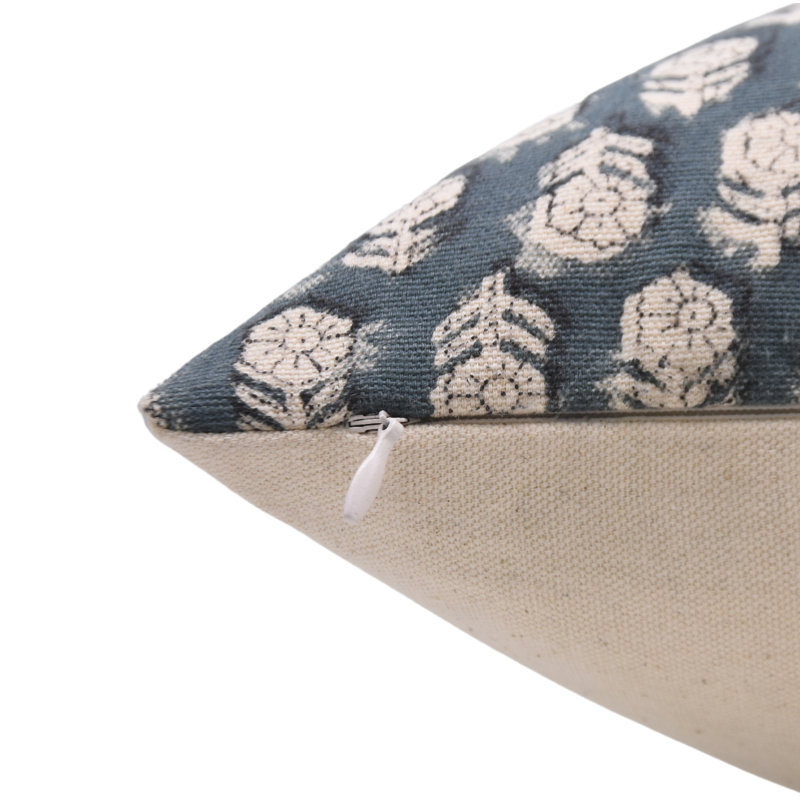 Fabdivine Elegant Floral Hand Block Print Cushion Handmade Rustic Cotton Pillow Cover- Tulsi Buti, 16"H x 16"W