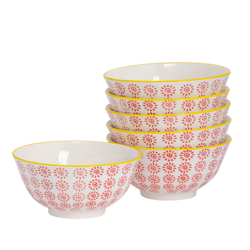 Nicola Spring Hand-Printed Cereal Bowls - 16cm, Red/Yellow