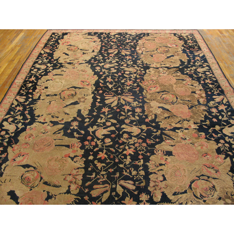 Rare Antique Room Size Black Caucasian Karabagh Area Rug