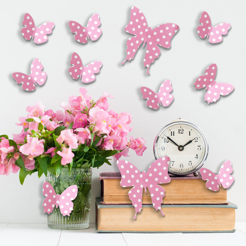 Autocollant mural papillons, Rose