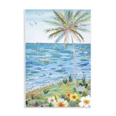 Collaged Tropical Landscape Wall Plaque Art by Jennifer Peck