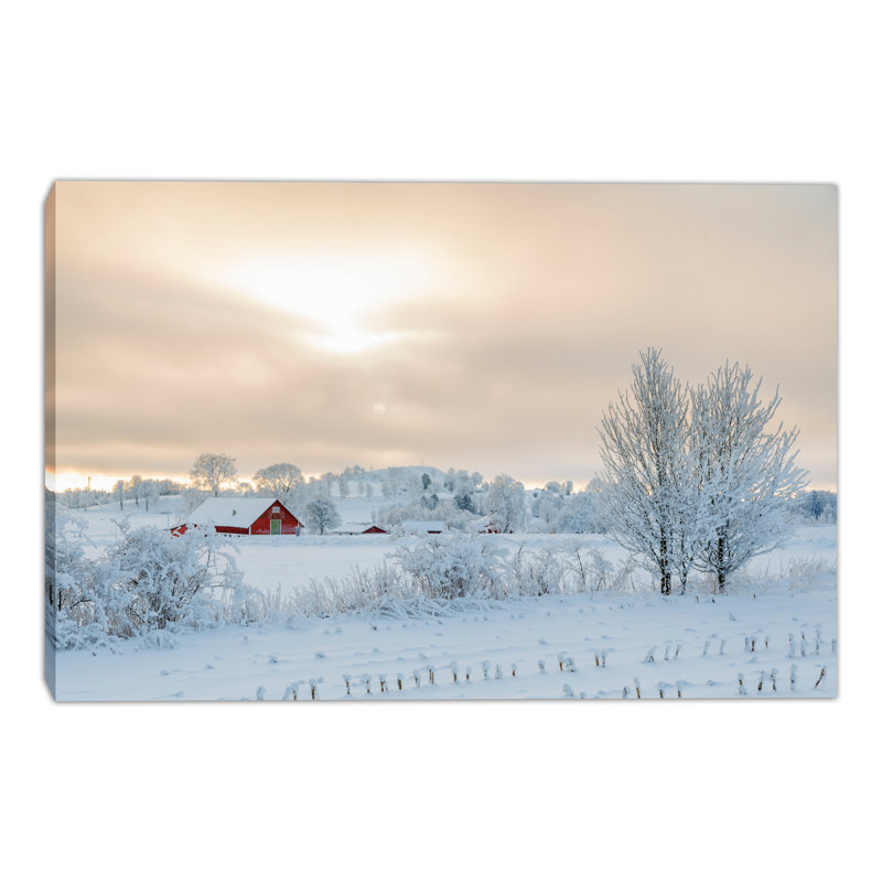 Art mural sur toile Frosted Farm Sunrise Country Winter, H 16 po x l 24 po