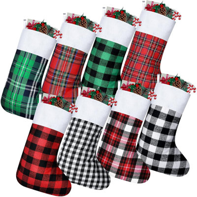 8 Pieces Buffalo Plaid Christmas Stockings Bulk Fireplace Hanging Stockings Xmas