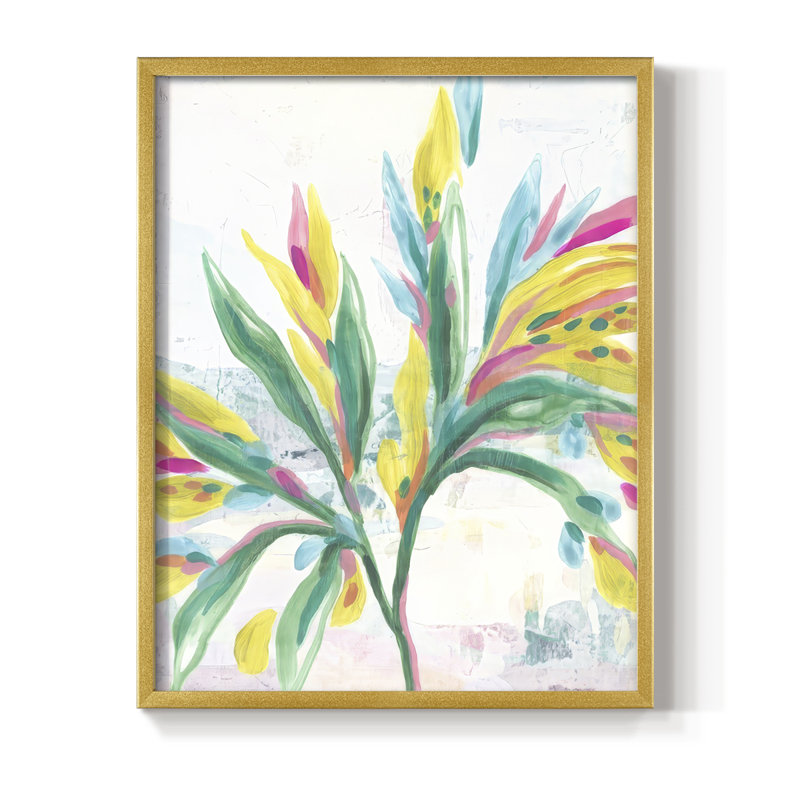 «Tropical Leaf Fresco I», reproduction encadrée - bois massif, H 21 po x l 17 po, Doré