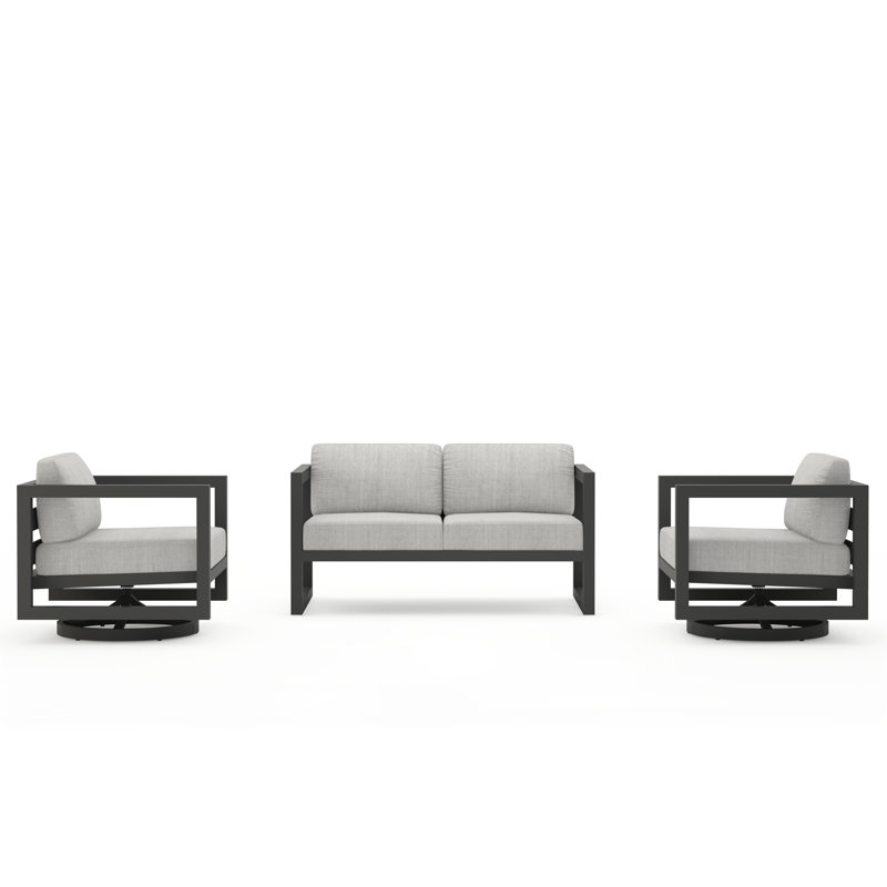 Avion 3 Piece Loveseat Set With Swivel, Cast Silver Sunbrella®, Slate
