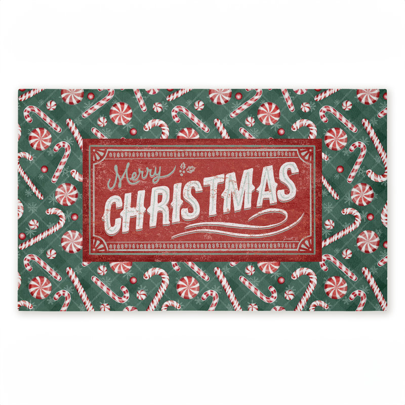 Tapis de porte rétro à imprimé de bonbons de Noël rétro, design par Chad Barrett, 18 po x 30 po