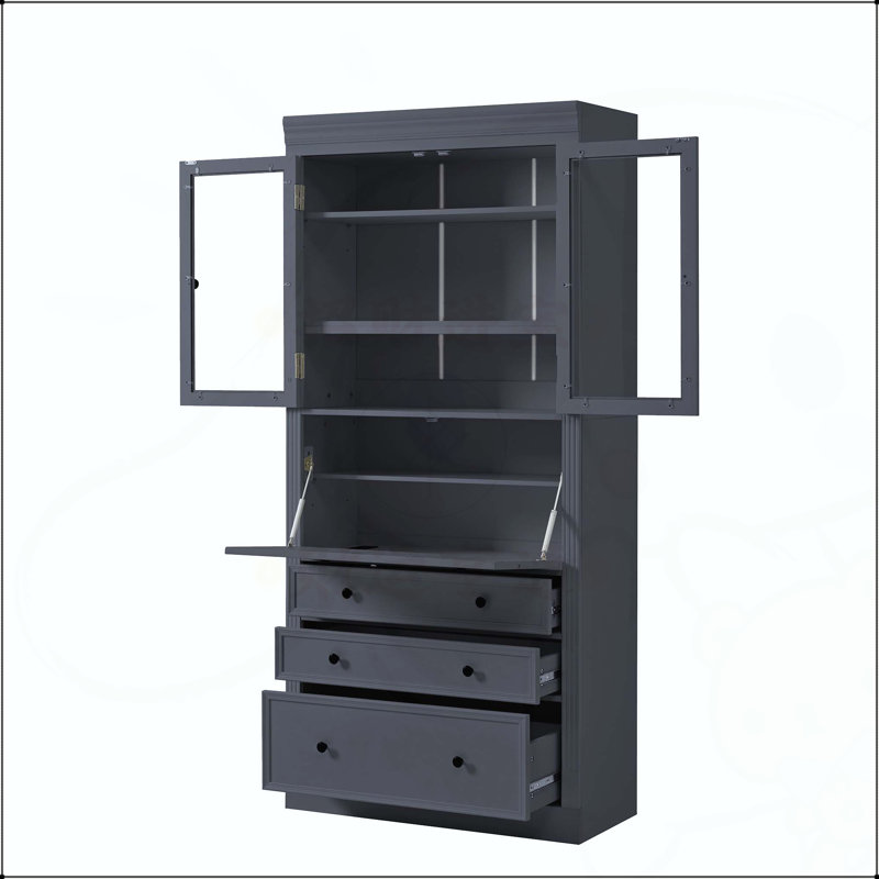 36 po x 16,5 po x 78 po, armoire de rangement autoportante pour cuisine, armoire multifonctionnelle à 3 tiroirs, tablettes réglables et prise de courant