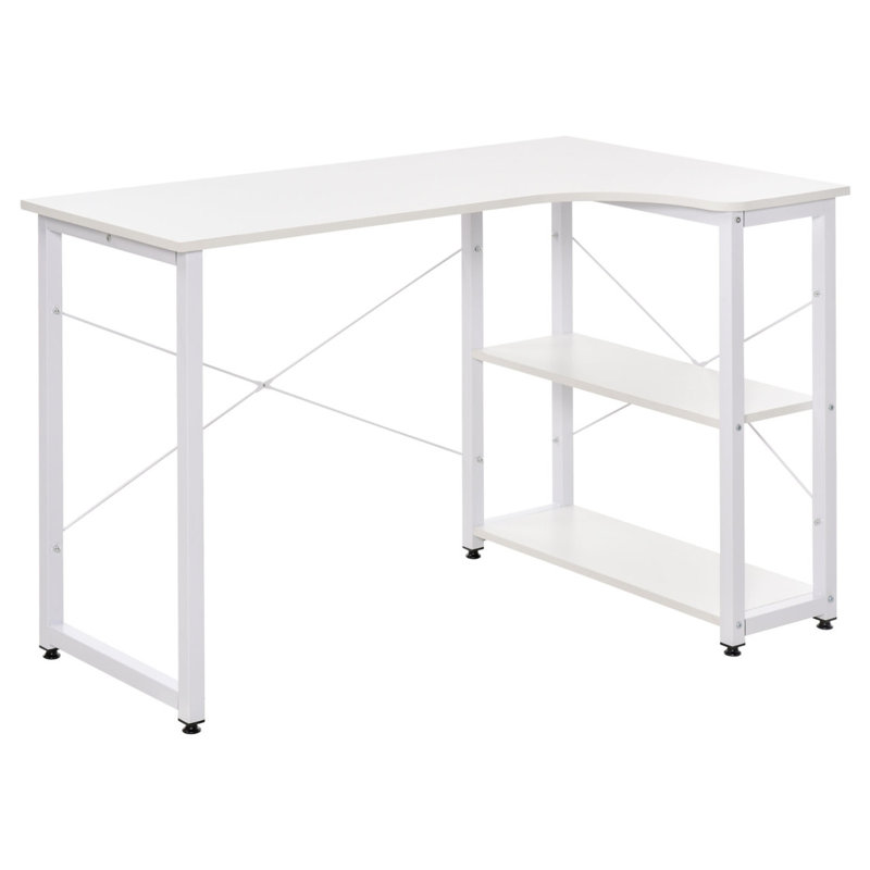 Industrial L-Shaped Computer Desk With 2 Side Shelves And Steel Frame, Corner Desk, Study Workstation For Home Office