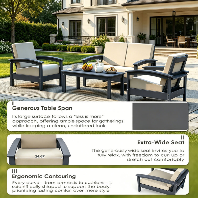 Deluxe 4-Piece Patio Furniture Set All-Weather Couch, Gray
