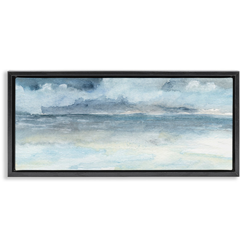 Abstrait vagues océaniques nuageuses, H 11 po x l 25 po, Cadre flottant noir de jais