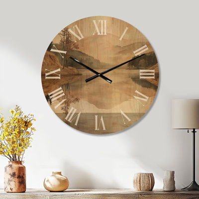 Grande horloge murale ronde en bois Silent Lake - The Valley of Autumn of Lakeside Mountains