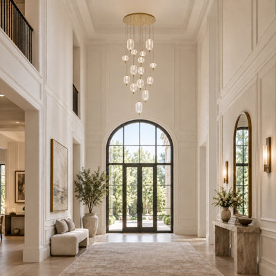 15-Light Satin Brass LED Chandelier With PC Shades
