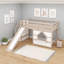 Lit mezzanine simple avec escalier de rangement, glissade, fenêtre et lumières DEL-1017909806