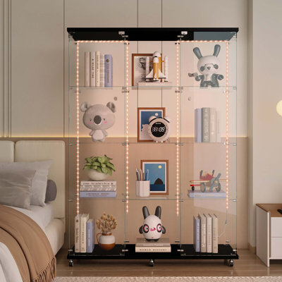 Tempered Glass Display Cabinet, Wine Cabinet,Storage Cabinet,File Cabinet,With Bluetooth LED Light Strip,Lock On The Door,Equipped With Cast by Ivy Bronx