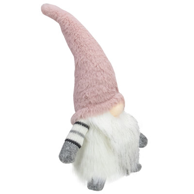 Gnome de Noël 14 po rose et blanc assis avec nez plus léger à DEL