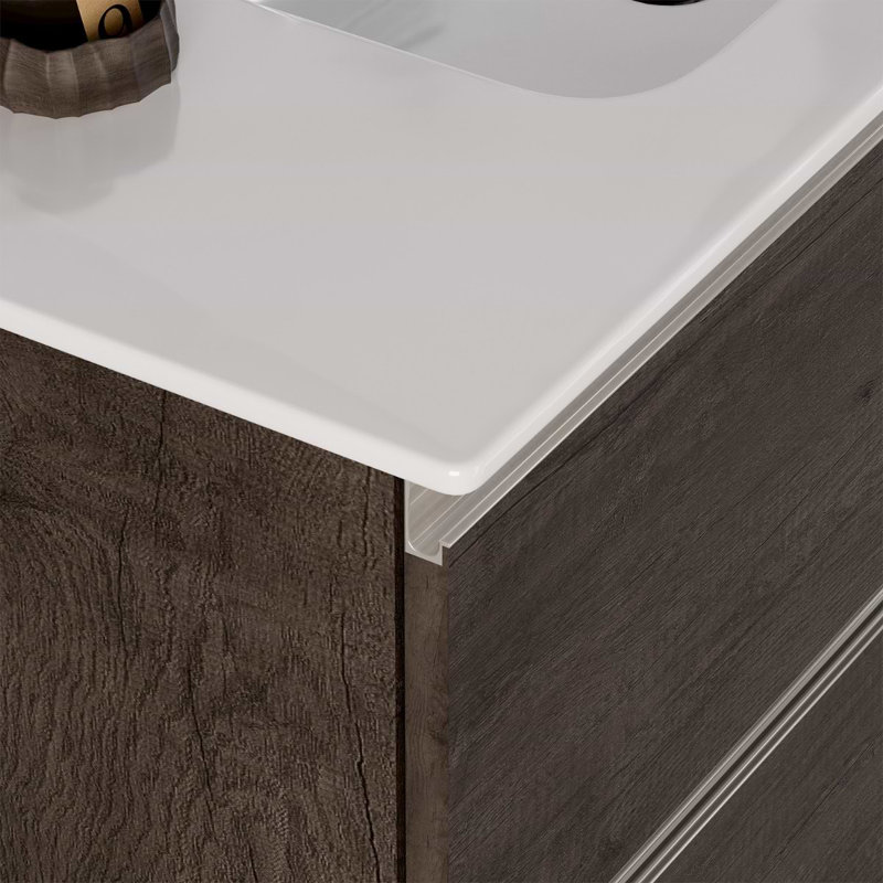 Duo 24" Single Vanity With Integrated Ceramic Top, Weathered Oak, White, 24"