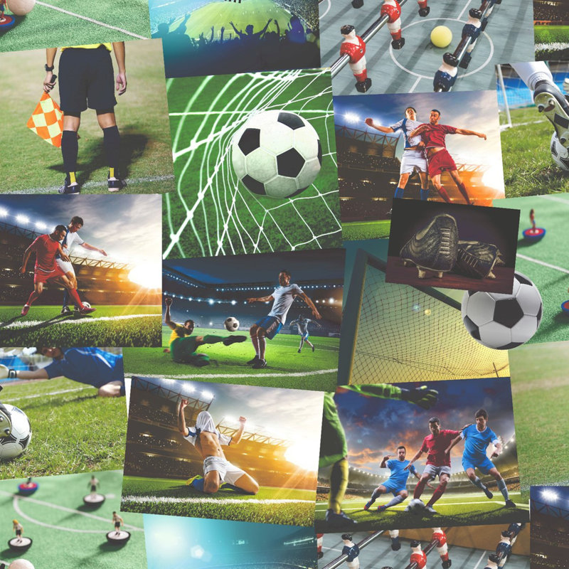 Novelty Football Collage 10m x 52cm Wallpaper Roll