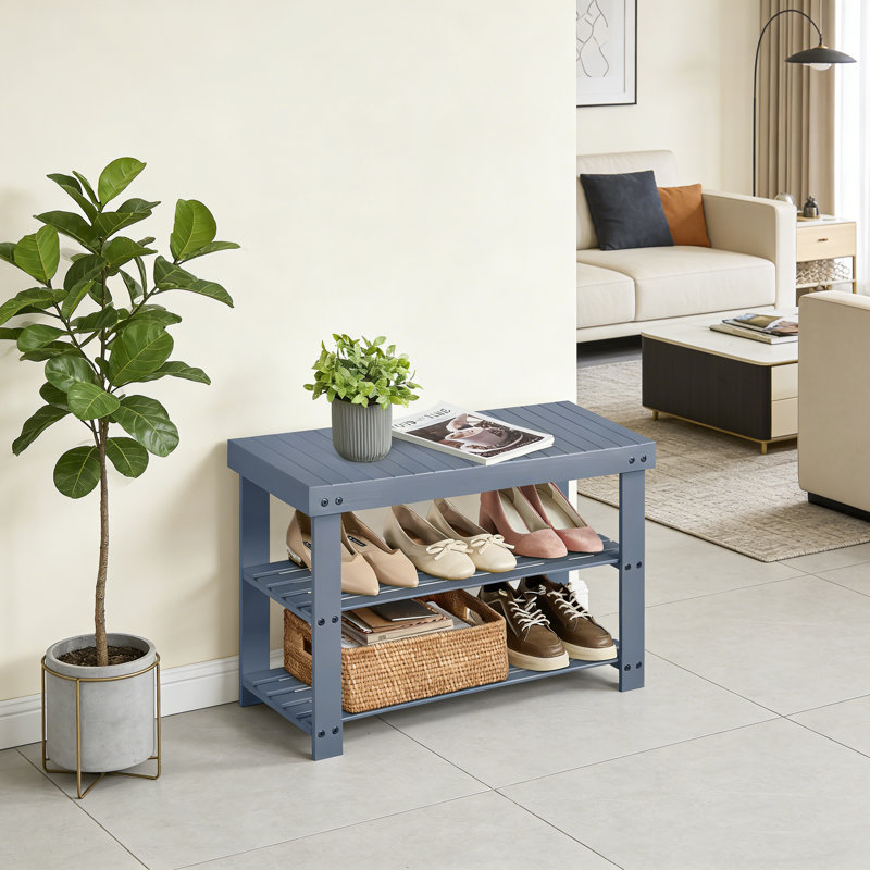 Banc à chaussures en bambou avec rangement à 3 niveaux, Gris