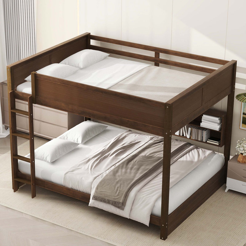 Grand lit superposé grand sur grand avec armoires de rangement intégrées et ports de charge USB pratiques, ton bois antique