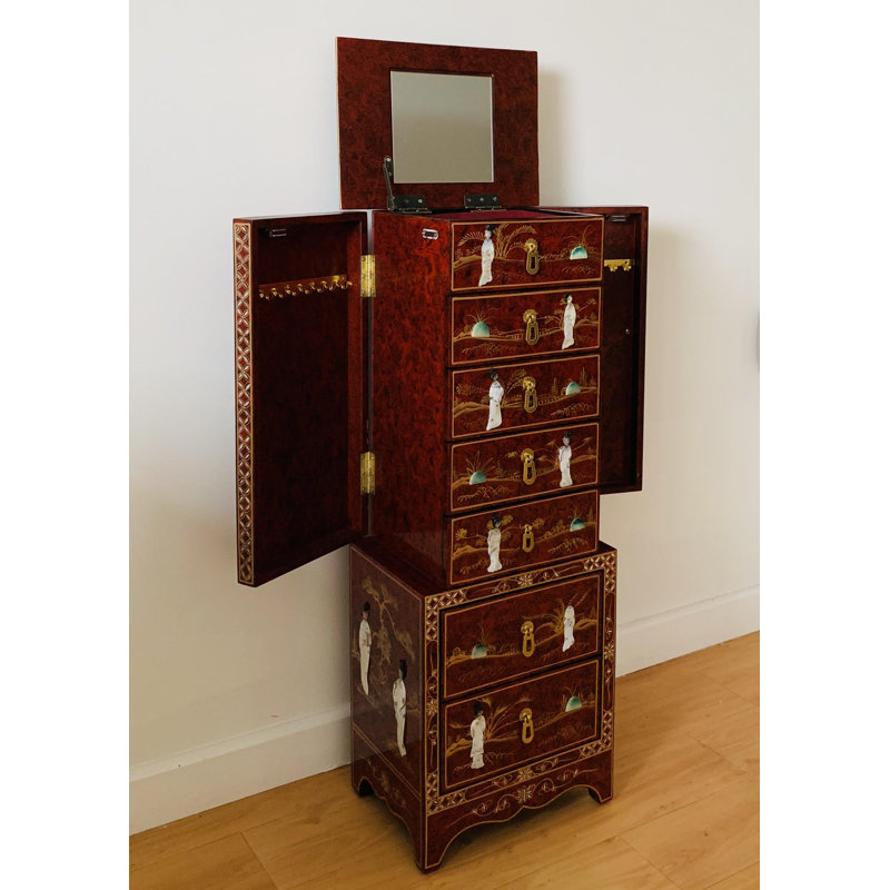 Metivier Hand Painted Jewellery Armoire Cabinet with Mirror