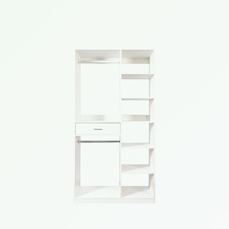 garde-robe avec 6 tablettes ouvertes et 2 tringles