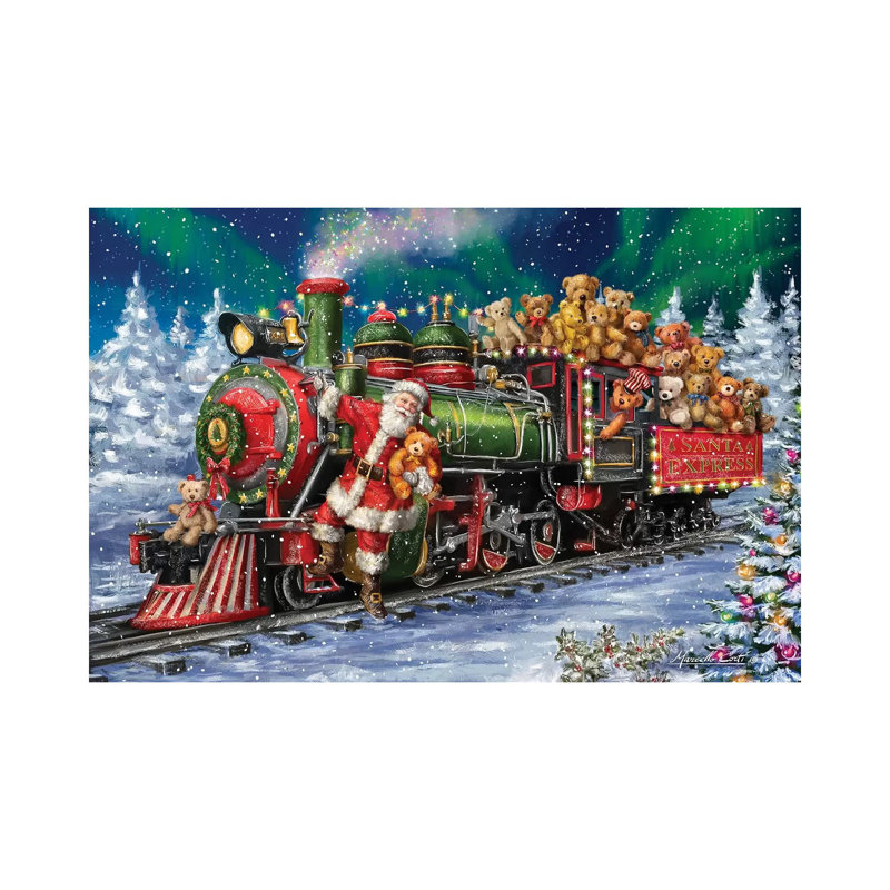 Père Noël train train avec oursons - Giclée sur toile tendue avec châssis