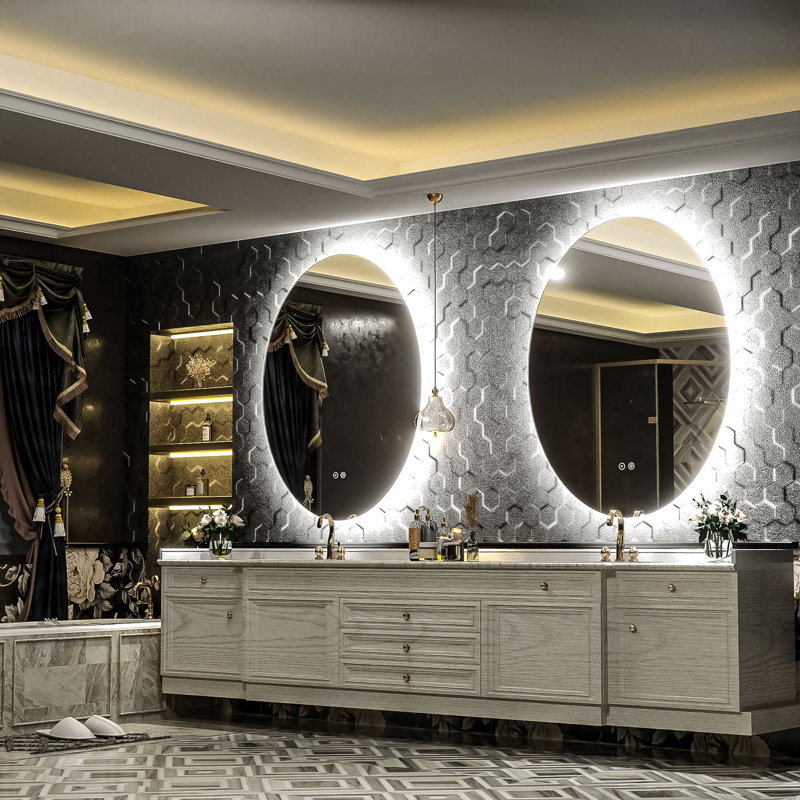 Miroir de salle de bain mural en verre trempé Molly, 36 po x 28 po, Ovale