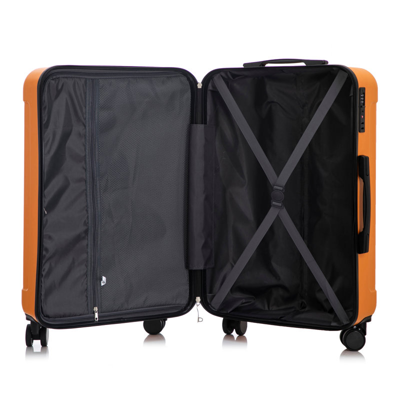 20"/24"/28" 3 pcs/set in ABS Spinner Wheel Luggage, Carry on Suitcase, Matching Color, TSA Combination Lock (Black+Orange)