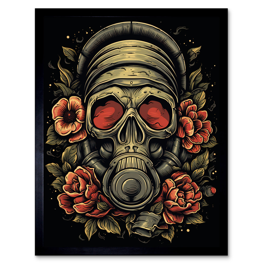 Aanaya Skull Roses and Gas Mask Tattoo Ink Body Rockabilly - Single Picture Frame Art Prints