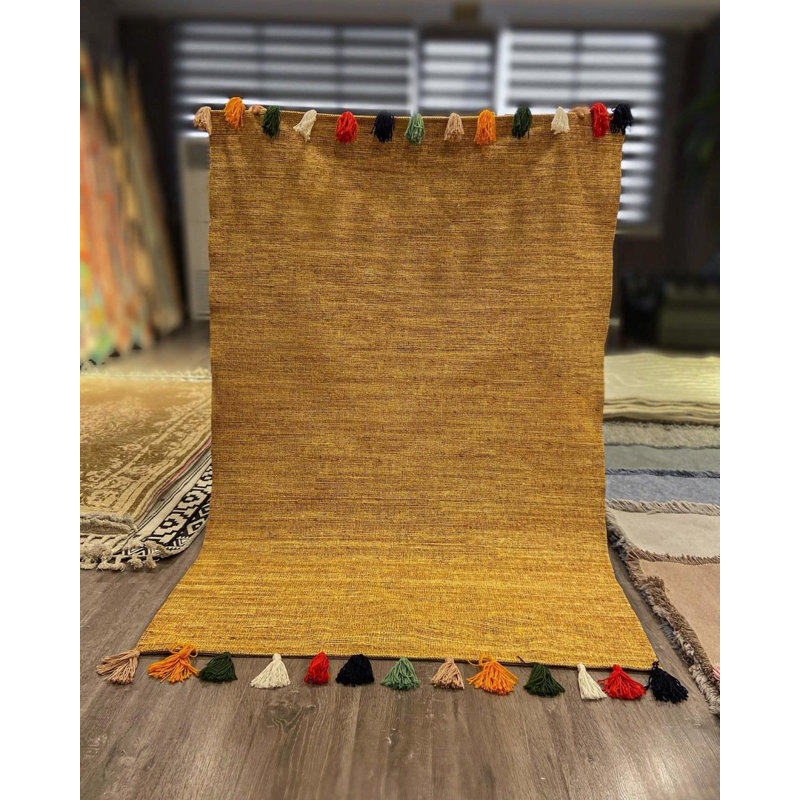 Tapis marocain bohème et moderne à franges multicolores