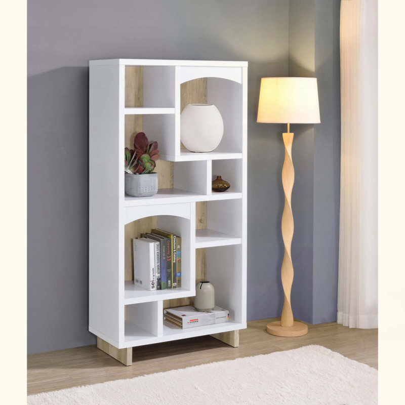 8-Compartment Modern Rustic Bookcase With Arch Details, Cottage Core Style