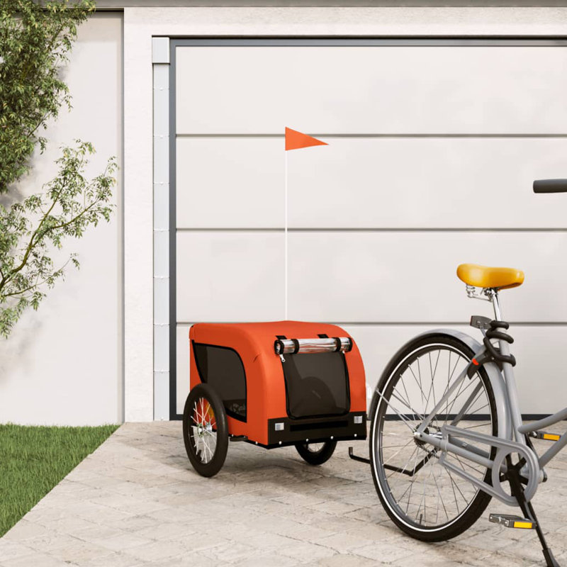 vidaXL Pet Bike Trailer Oxford Fabric and Iron, Orange/Black, 65cm H x 124cm W x 65cm D