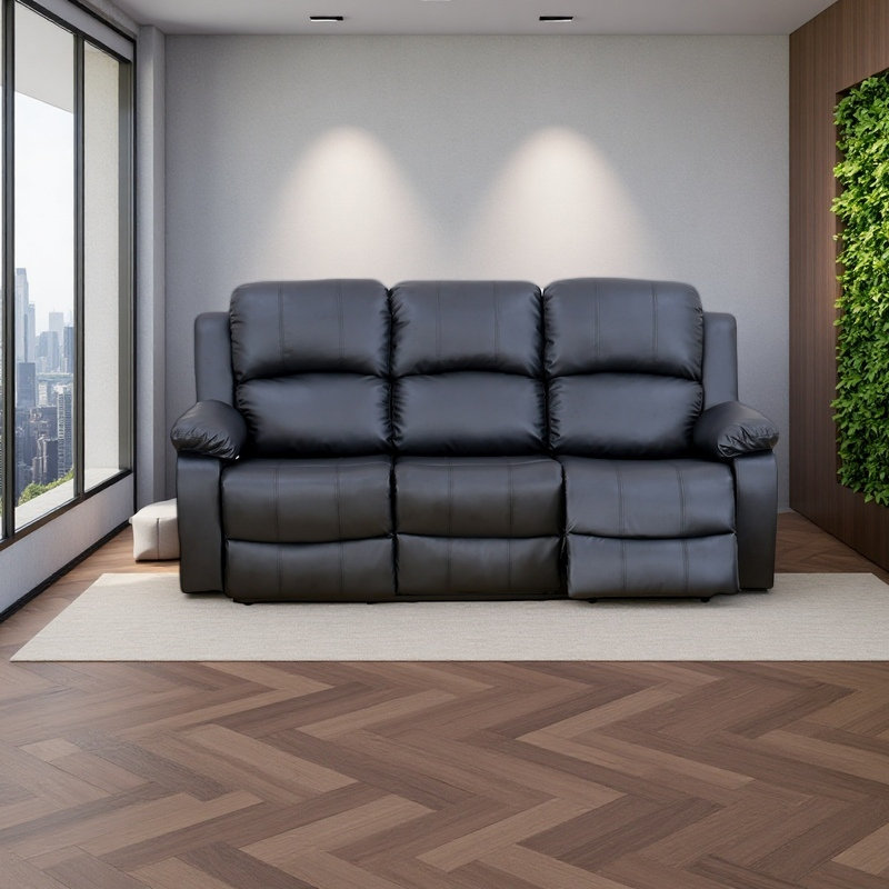Semi-pu/pvc 3-seater Sofa – Smart Reclining Living Room Sofa With Adjustable Backrest, Breathable Leather & Solid Wood Frame – Mildew-proof, Scratch-resistant, Eco-friendly Design