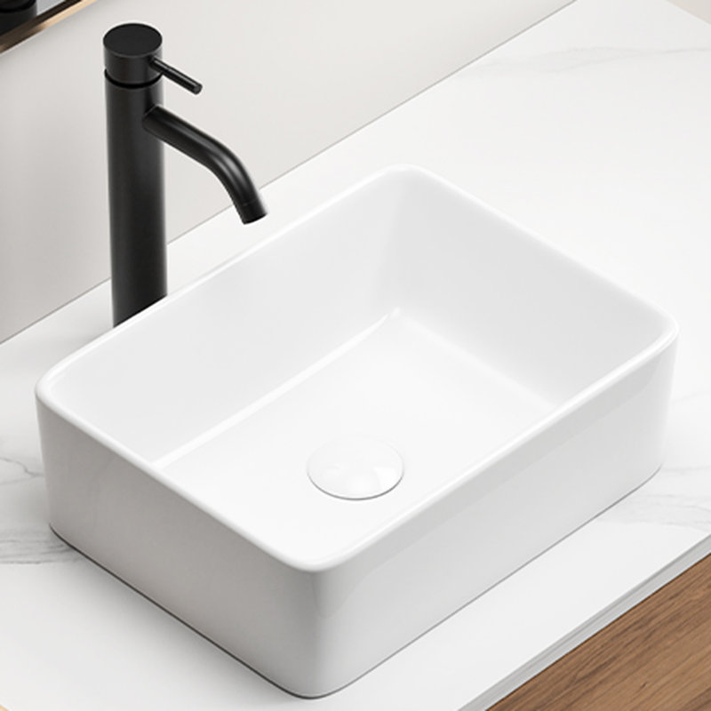 16"X12" White Ceramic Above Counter Art Basin Vessel Sink, Rectangle Design, Easy To Install And Clean Small Rectangular Vanity Non - Fading Scratching